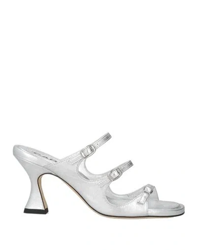 Carel Paris Woman Sandals Silver Size 7 Leather In Metallic