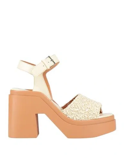 Clergerie Woman Sandals Ivory Size 7 Textile Fibers, Leather In Multi