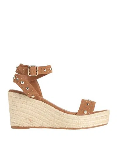 Maje Woman Espadrilles Camel Size 11 Leather In Multi