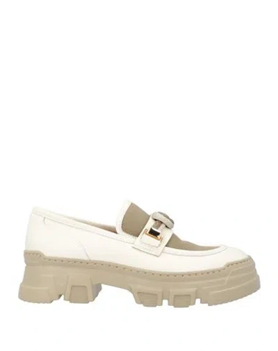Pollini Woman Loafers Ivory Size 6 Leather, Textile Fibers In Neutral