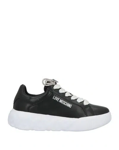 Love Moschino Woman Sneakers Black Size 8 Leather In Black