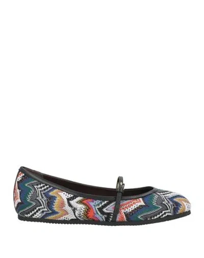 Missoni Woman Ballet Flats Charcoal Size 7 Leather, Textile Fibers In Multi
