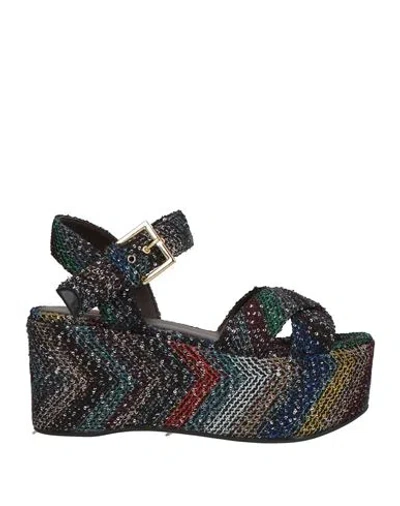 Missoni Woman Sandals Charcoal Size 8 Textile Fibers In Black