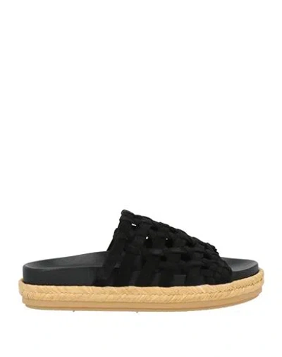 Paloma Barceló Woman Sandals Black Size 8 Leather, Natural Raffia In Multi