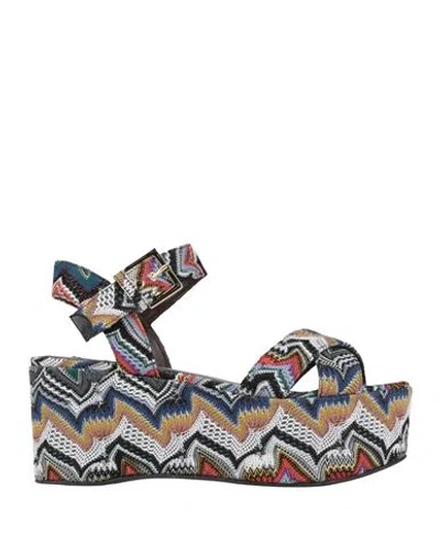 Missoni Woman Sandals Blue Size 8 Textile Fibers In Multi