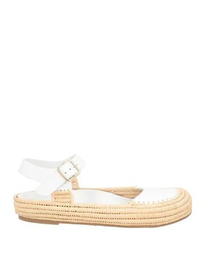 Paloma Barceló Woman Ballet Flats White Size 8 Cow Leather, Natural Raffia In White