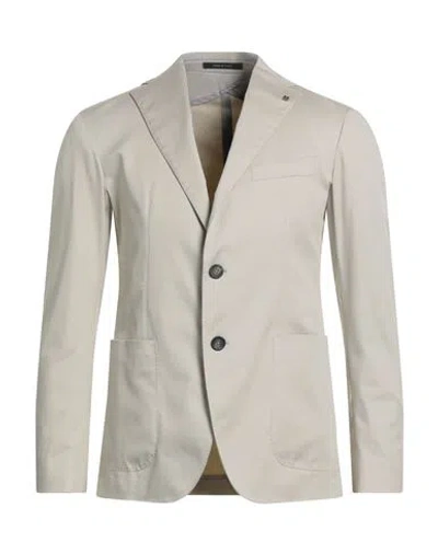 Tagliatore Man Blazer Cream Size 38 Cotton, Elastane In Gray