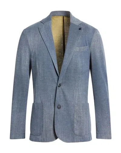 En Avance Man Blazer Azure Size 44 Cotton, Polyester, Elastane In Blue