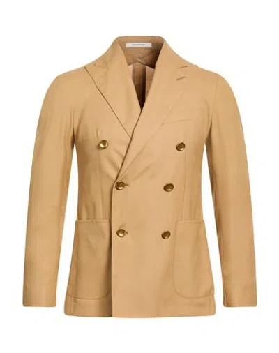 Tagliatore Man Blazer Mustard Size 42 Virgin Wool, Silk In Brown