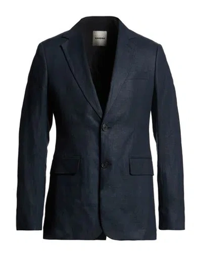 Sandro Man Blazer Navy Size 40 Linen In Blue