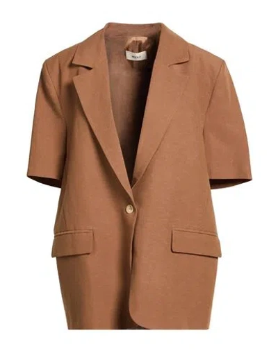 Vicolo Woman Blazer Khaki Size M Viscose, Linen In Brown