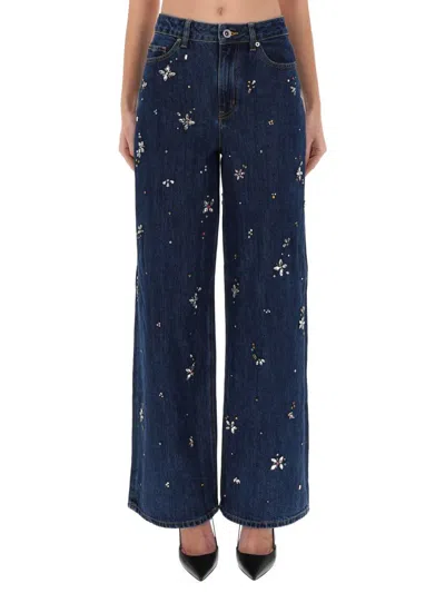 Self-portrait Wide-leg Jeans With Five Pockets In Multi