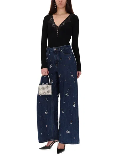 Self-portrait Wide-leg Jeans With Five Pockets In Multi
