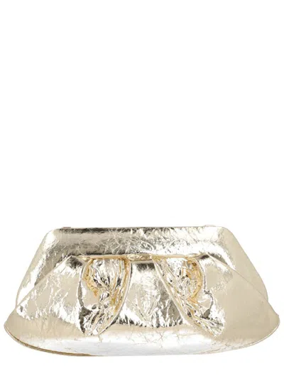 Themoirè Metallic Clutch Bag Shoulder Strap In Brown