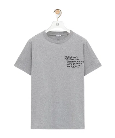Loewe Futurist Cat Embroidered Short-sleeved T-shirt In Gray