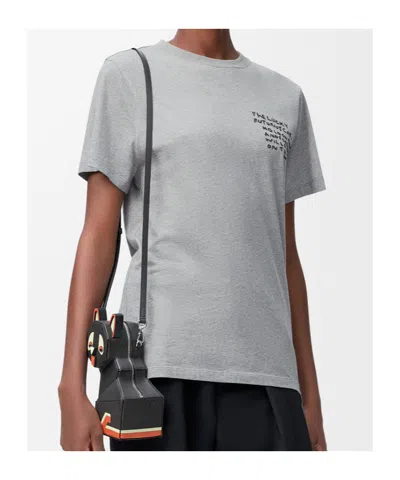 Loewe Futurist Cat Embroidered Short-sleeved T-shirt In Gray
