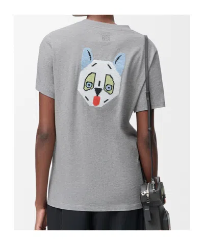 Loewe Futurist Cat Embroidered Short-sleeved T-shirt In Gray