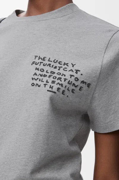 Loewe Futurist Cat Embroidered Short-sleeved T-shirt In Gray