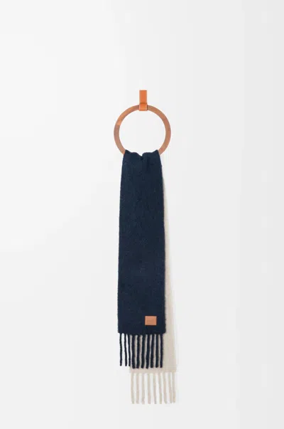 Loewe Logo Patch Fringed Scarf In Blue