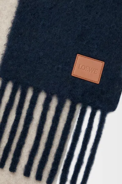 Loewe Logo Patch Fringed Scarf In Blue