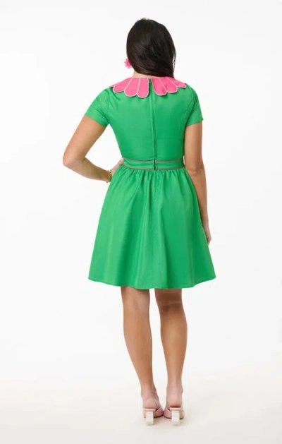 Smak Parlour Petal Collar Flare Dress In Green