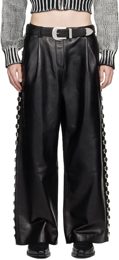 Vaquera Black Studded Leather Pants In Black