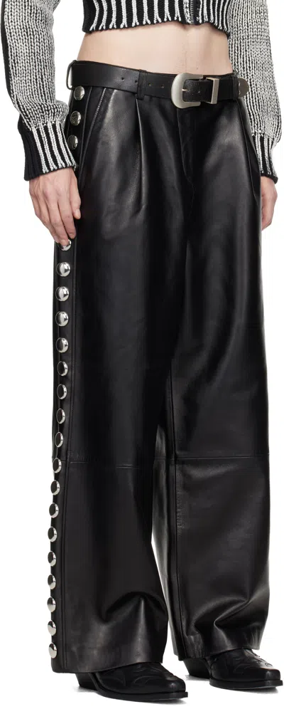 Vaquera Black Studded Leather Pants In Black