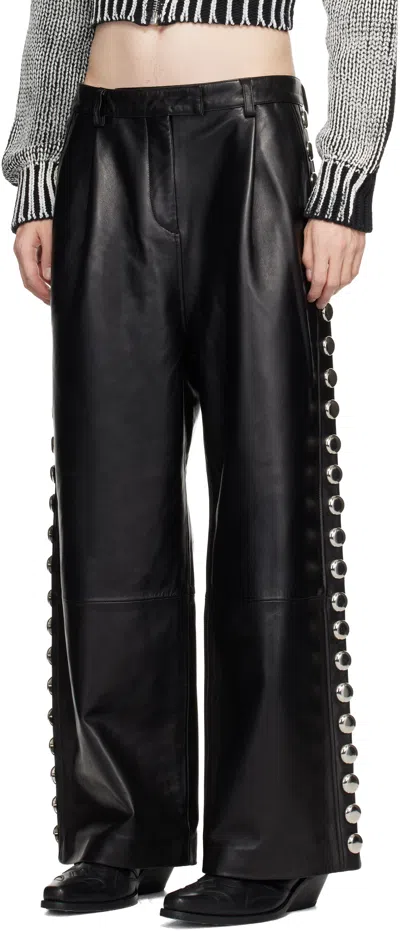 Vaquera Black Studded Leather Pants In Black