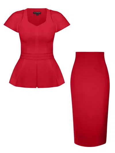 Tia Dorraine Short-sleeved Fitted Top & Skirt Set, Fierce Red In Red
