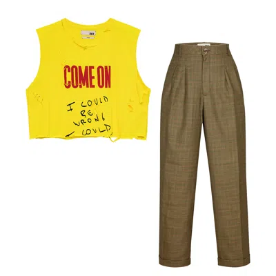Come On Brown / Yellow Winston Tartan Brown Trouser With Tear Me Apart Tshirt Outfit In Multi
