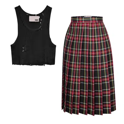 Come On Red / Black Outfit Christine Tartan Skirt With  Hell Organic Tshirt  Black In Multi
