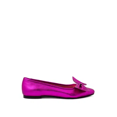 Rag & Co Women's Pink Pie-tribe Metallic Bow Ballerinas In Fuchsia By  In Pink