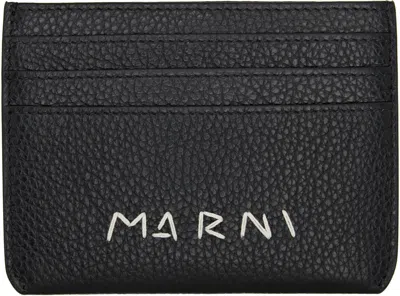Marni Logo-embroidered Leather Card Holder In Black