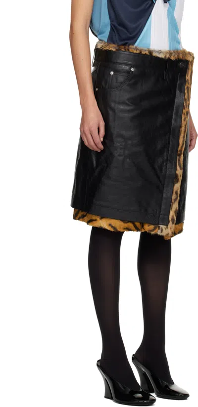 Martine Rose Black Wrap Leather Midi Skirt In Black