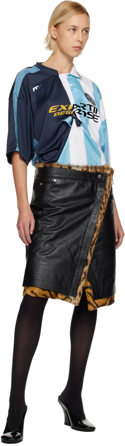 Martine Rose Black Wrap Leather Midi Skirt In Black