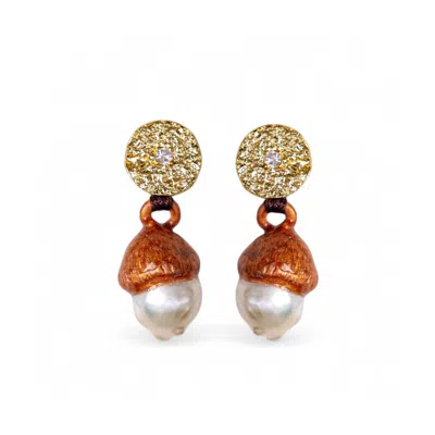 Sunset Magic Studio Women's Acorn 'dor - Acorn Form Pearl Earring In Yellow