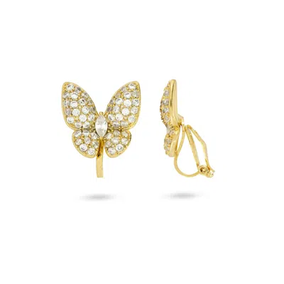 Gold Trip Women's Gold / White Gold Sparkle Butterfly Clip On Earrings In Multi