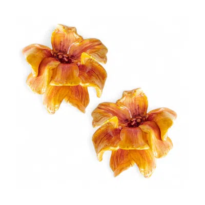 Sunset Magic Studio Women's Orange Therrasa - Big Floral Dimensional Earring In Orange