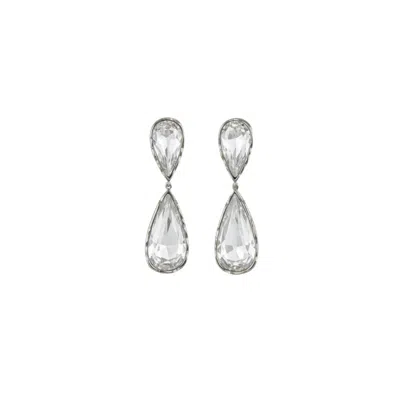 Iskra Women's Silver / White Crystal Drop Earrings - White In Multi