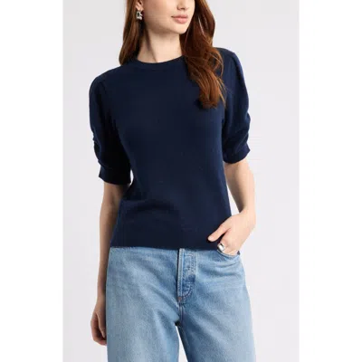 Nordstrom Ruched Short Sleeve Cashmere Sweater In Blue