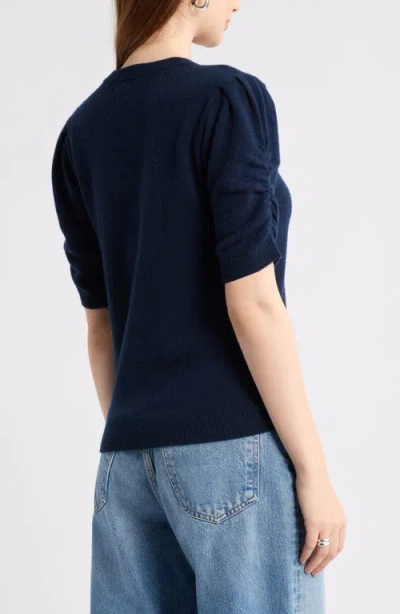 Nordstrom Ruched Short Sleeve Cashmere Sweater In Blue