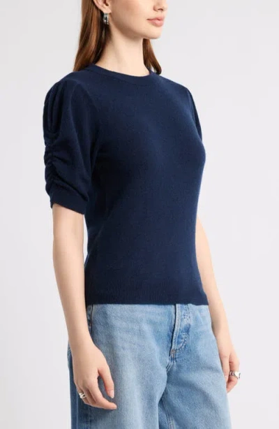 Nordstrom Ruched Short Sleeve Cashmere Sweater In Blue