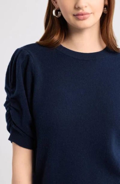 Nordstrom Ruched Short Sleeve Cashmere Sweater In Blue
