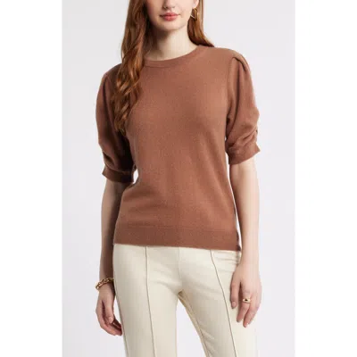 Nordstrom Ruched Short Sleeve Cashmere Sweater In Brown