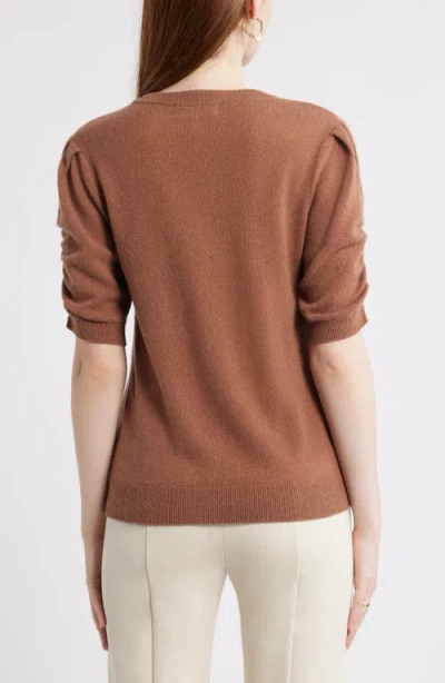 Nordstrom Ruched Short Sleeve Cashmere Sweater In Brown