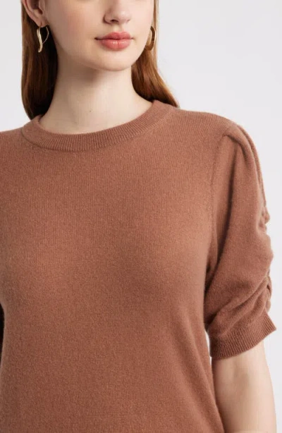 Nordstrom Ruched Short Sleeve Cashmere Sweater In Brown