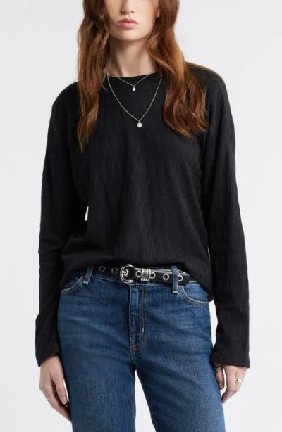 Treasure & Bond Pointelle Cotton Crewneck Knit Top In Black