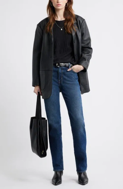 Treasure & Bond Pointelle Cotton Crewneck Knit Top In Black