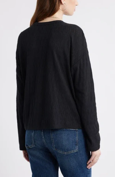 Treasure & Bond Pointelle Cotton Crewneck Knit Top In Black