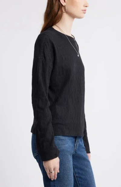 Treasure & Bond Pointelle Cotton Crewneck Knit Top In Black